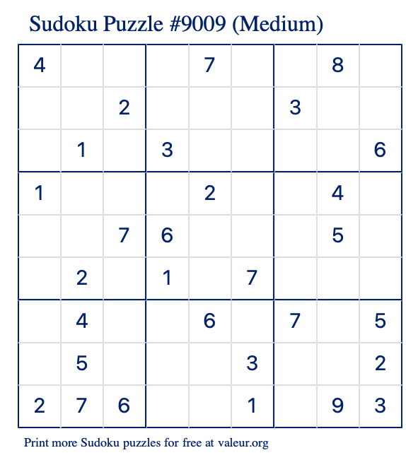 Free Printable Medium Sudoku Puzzle number 9009