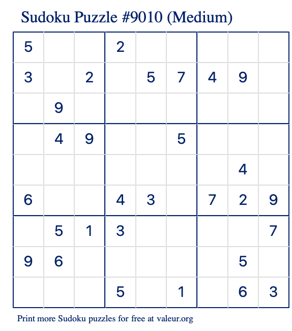 Free Printable Medium Sudoku Puzzle number 9010