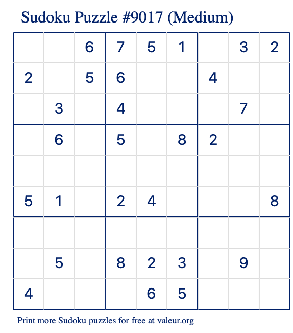 Free Printable Medium Sudoku Puzzle number 9017