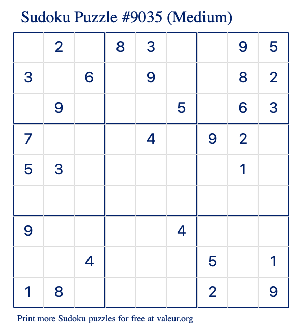 Free Printable Medium Sudoku Puzzle number 9035