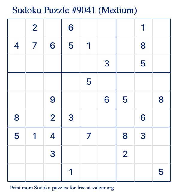 Free Printable Medium Sudoku Puzzle number 9041