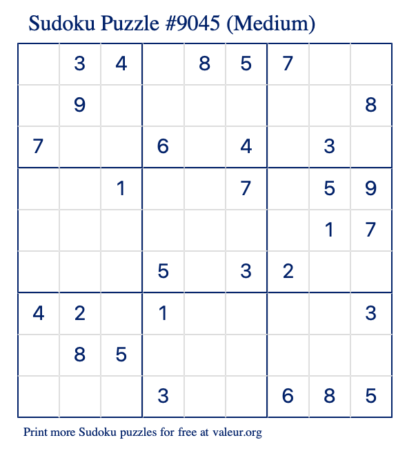 Free Printable Medium Sudoku Puzzle number 9045