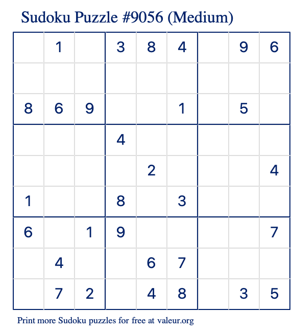 Free Printable Medium Sudoku Puzzle number 9056