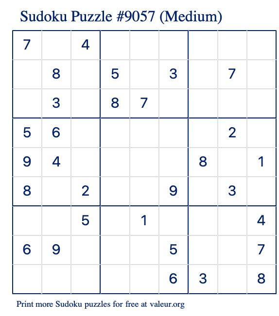 Free Printable Medium Sudoku Puzzle number 9057