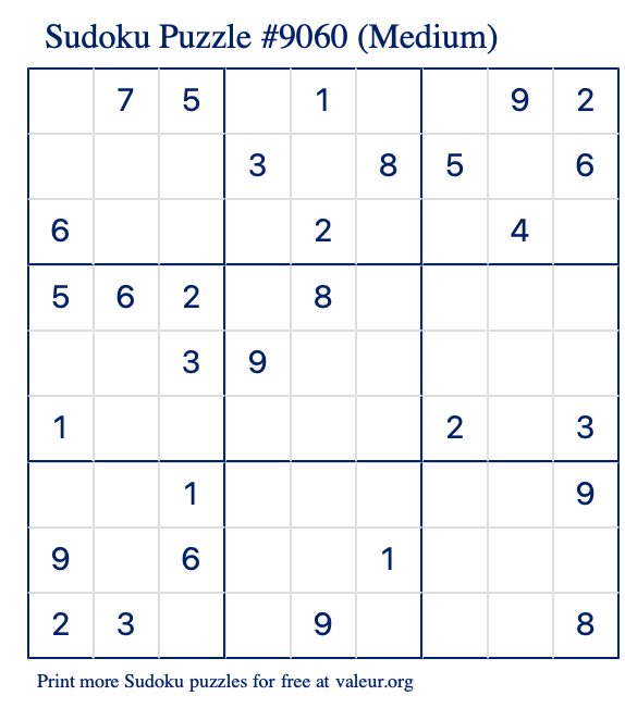 Free Printable Medium Sudoku Puzzle number 9060