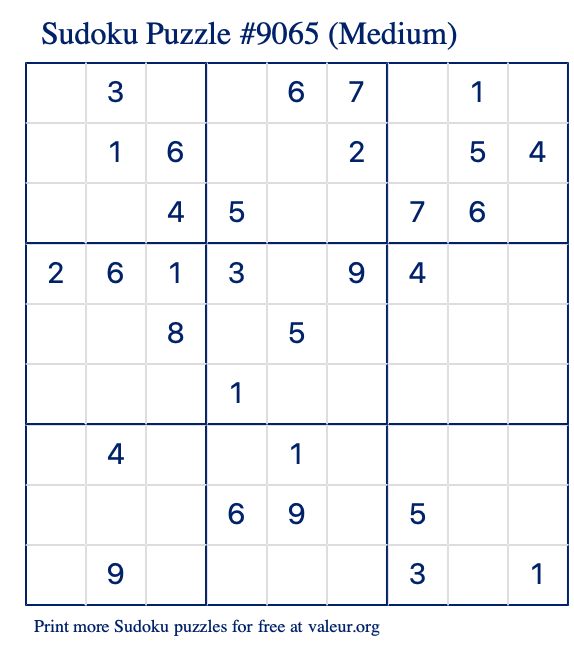 Free Printable Medium Sudoku Puzzle number 9065