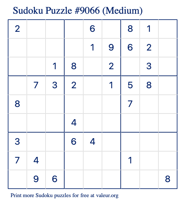 Free Printable Medium Sudoku Puzzle number 9066