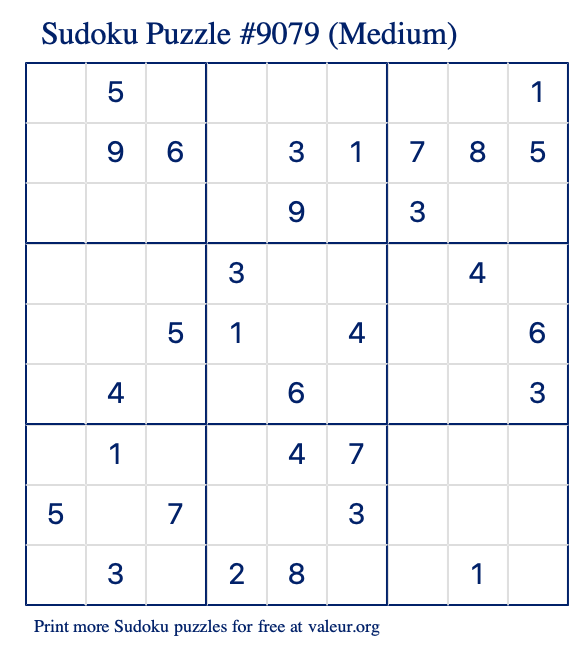 Free Printable Medium Sudoku Puzzle number 9079