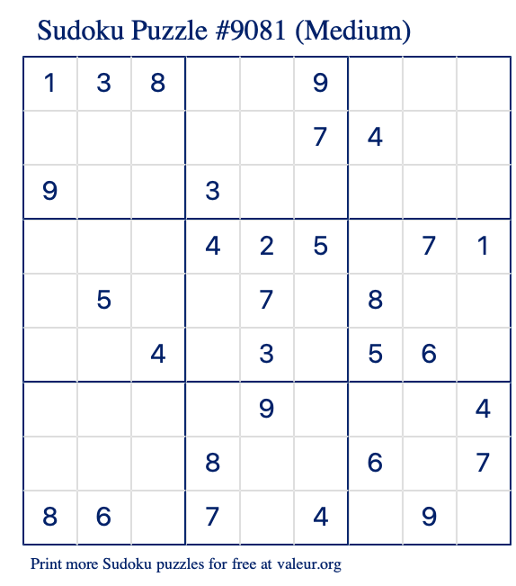 Free Printable Medium Sudoku Puzzle number 9081