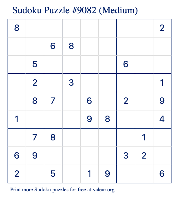 Free Printable Medium Sudoku Puzzle number 9082