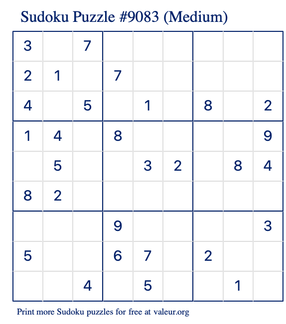 Free Printable Medium Sudoku Puzzle number 9083