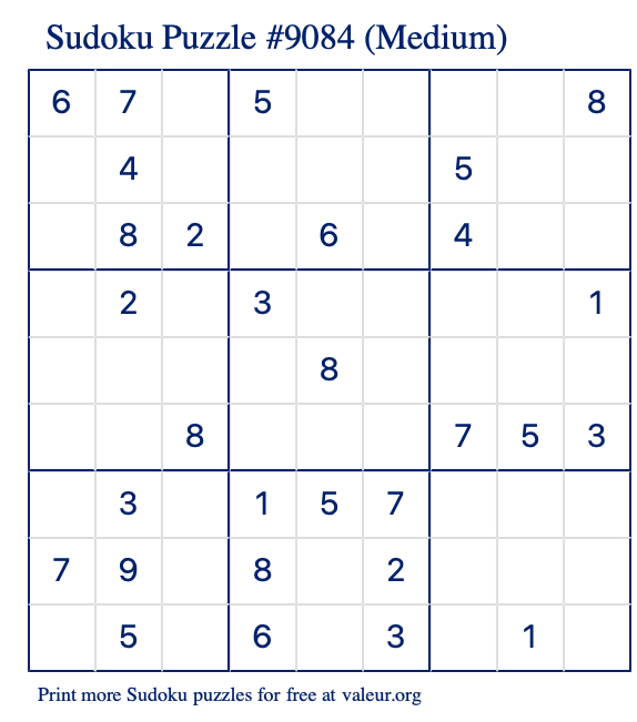 Free Printable Medium Sudoku Puzzle number 9084