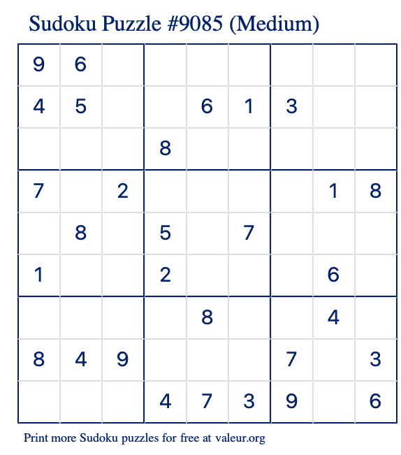 Free Printable Medium Sudoku Puzzle number 9085