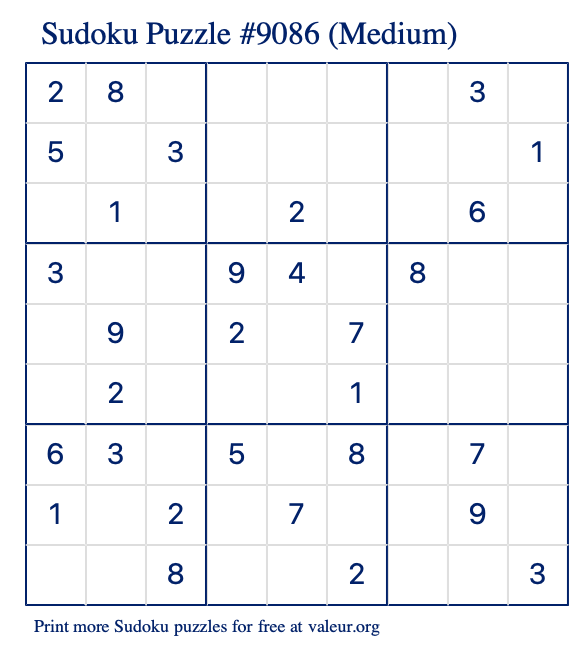 Free Printable Medium Sudoku Puzzle number 9086