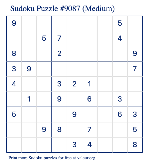 Free Printable Medium Sudoku Puzzle number 9087