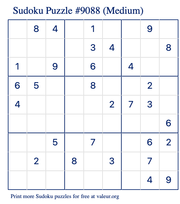 Free Printable Medium Sudoku Puzzle number 9088