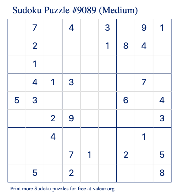 Free Printable Medium Sudoku Puzzle number 9089