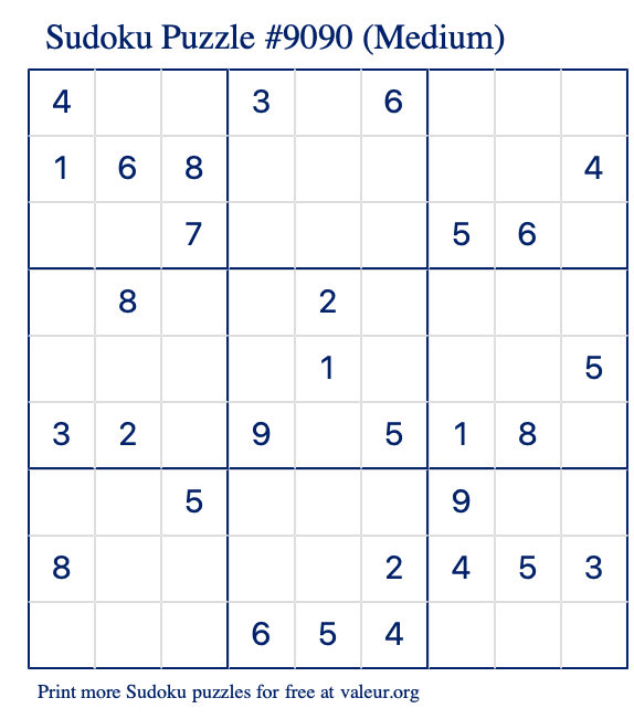 Free Printable Medium Sudoku Puzzle number 9090