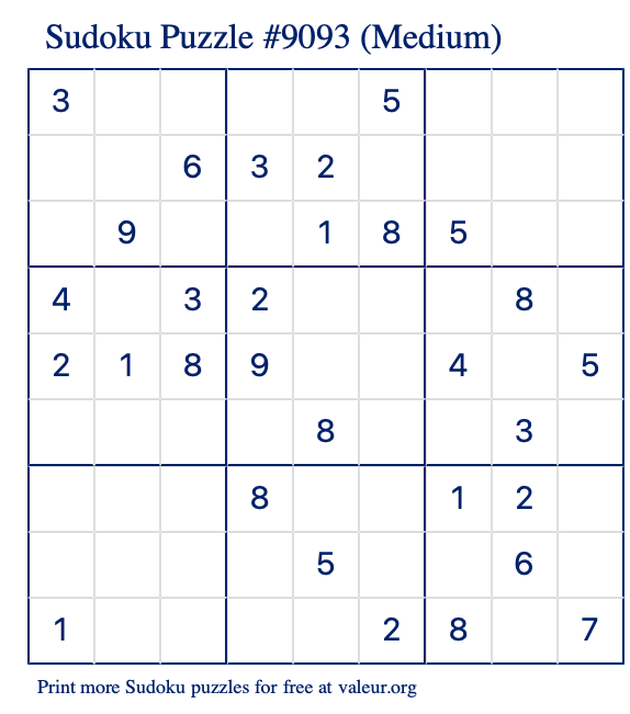 Free Printable Medium Sudoku Puzzle number 9093