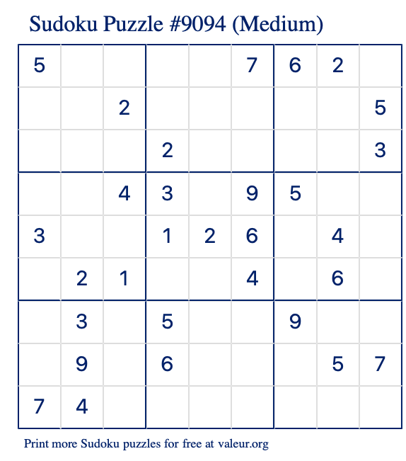 Free Printable Medium Sudoku Puzzle number 9094