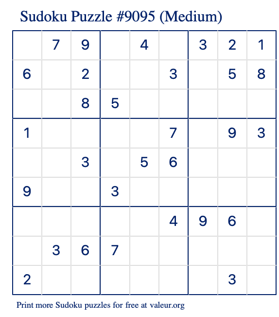 Free Printable Medium Sudoku Puzzle number 9095