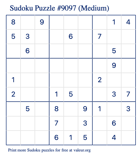 Free Printable Medium Sudoku Puzzle number 9097