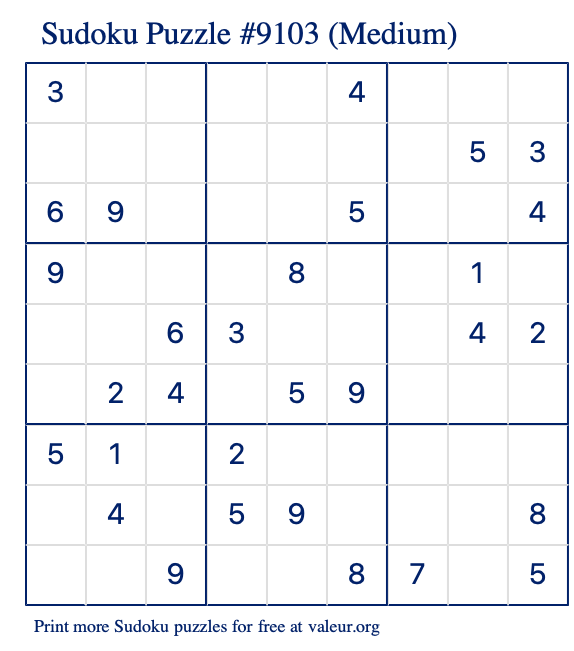 Free Printable Medium Sudoku Puzzle number 9103