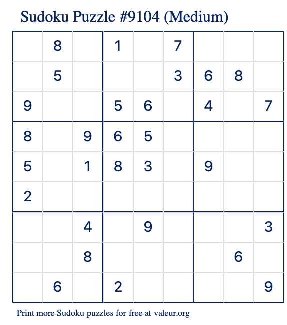 Free Printable Medium Sudoku Puzzle number 9104