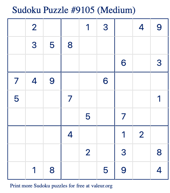 Free Printable Medium Sudoku Puzzle number 9105