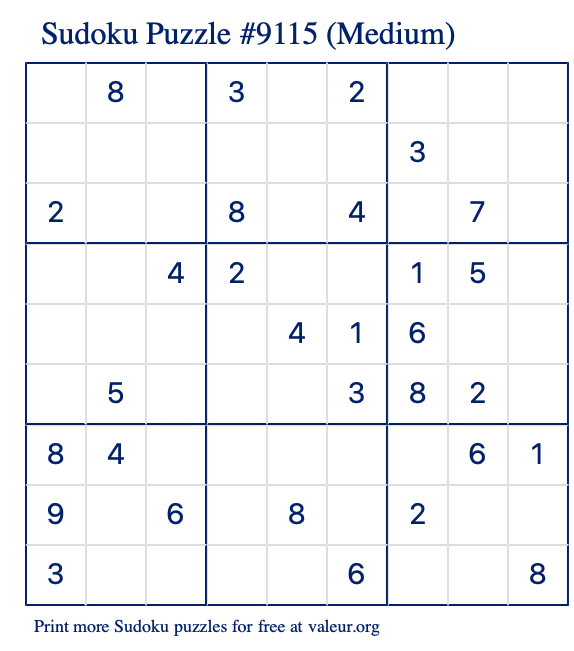 Free Printable Medium Sudoku Puzzle number 9115