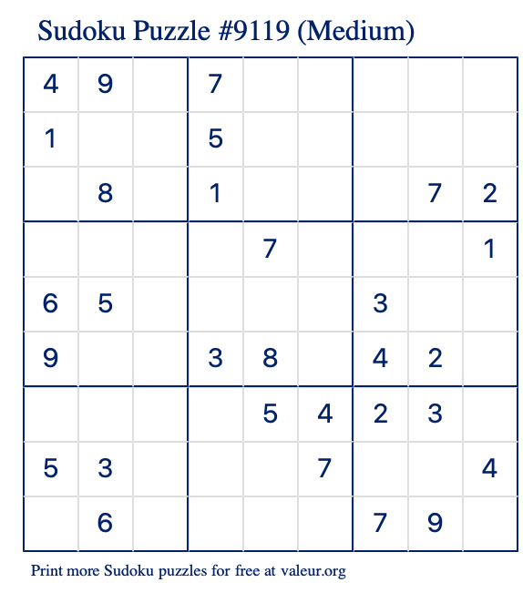 Free Printable Medium Sudoku Puzzle number 9119