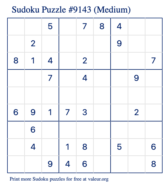 Free Printable Medium Sudoku Puzzle number 9143