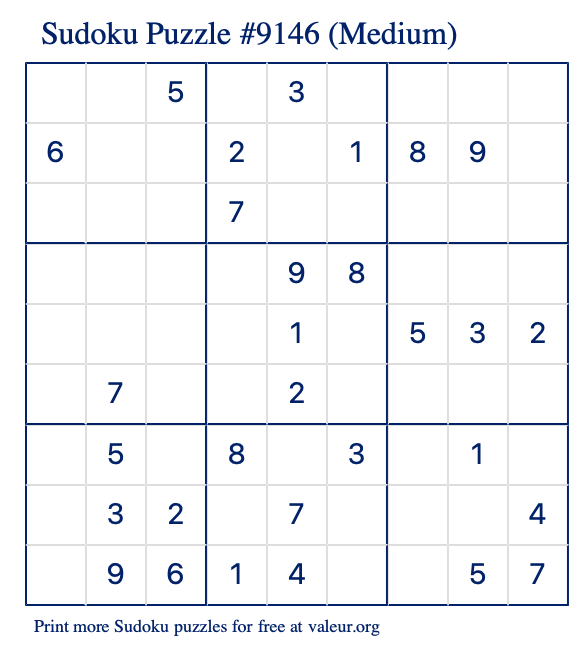 Free Printable Medium Sudoku Puzzle number 9146