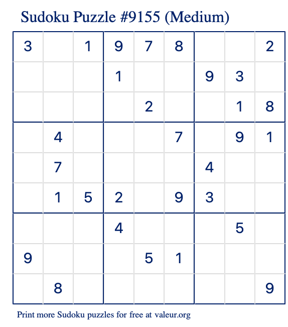 Free Printable Medium Sudoku Puzzle number 9155