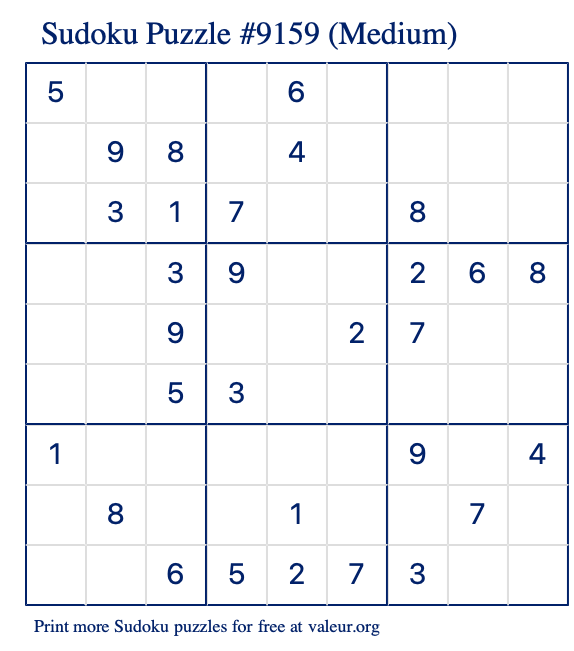Free Printable Medium Sudoku Puzzle number 9159