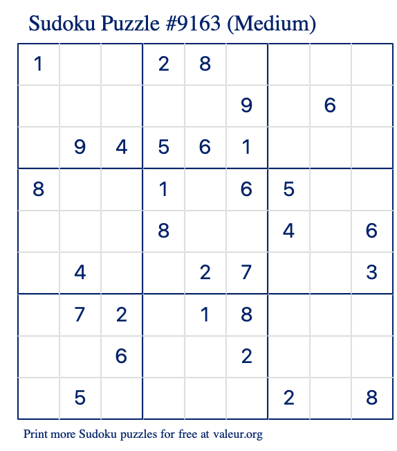 Free Printable Medium Sudoku Puzzle number 9163