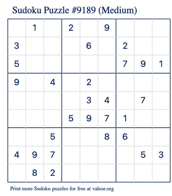 Free Printable Medium Sudoku Puzzle number 9189