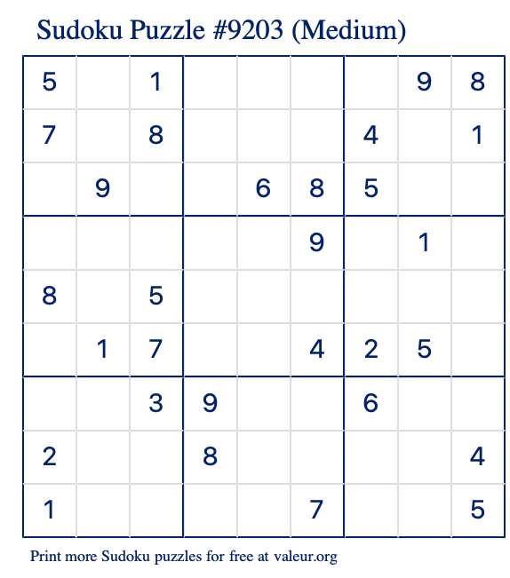 Free Printable Medium Sudoku Puzzle number 9203