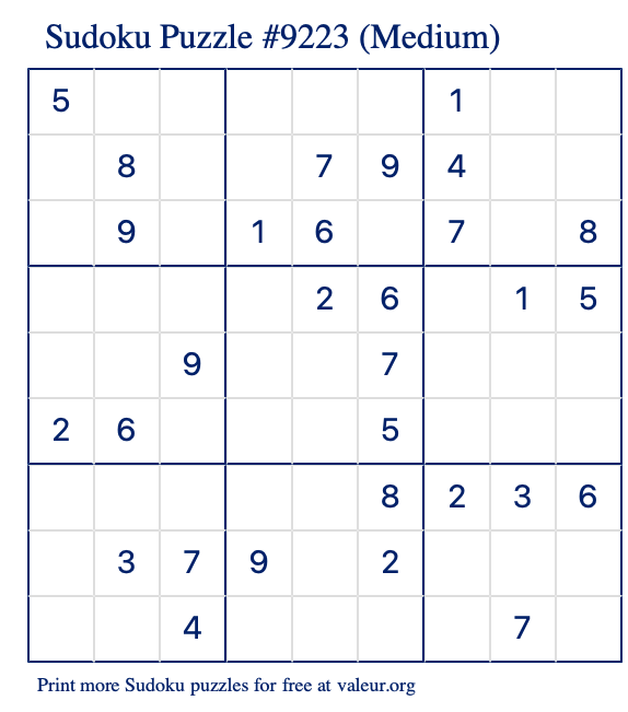 Free Printable Medium Sudoku Puzzle number 9223