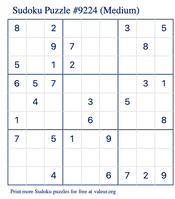 Free Printable Medium Sudoku Puzzle number 9224