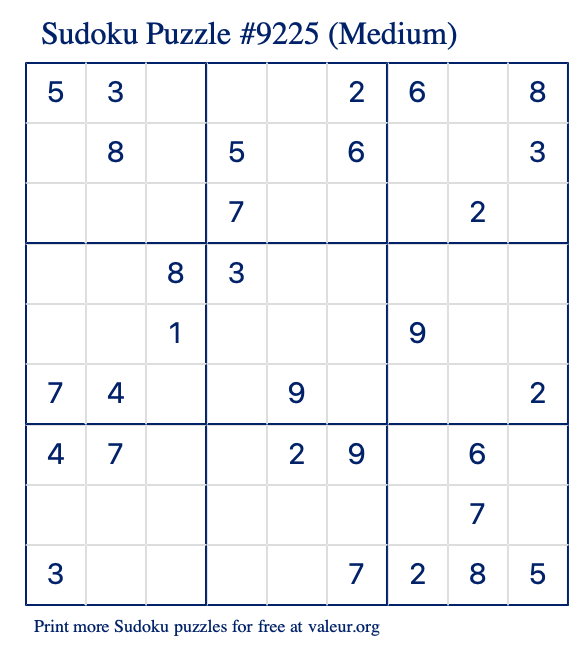 Free Printable Medium Sudoku Puzzle number 9225