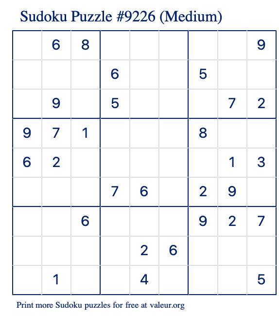 Free Printable Medium Sudoku Puzzle number 9226
