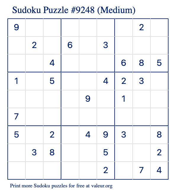 Free Printable Medium Sudoku Puzzle number 9248
