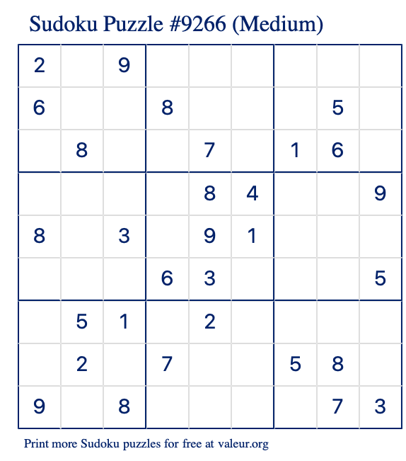 Free Printable Medium Sudoku Puzzle number 9266