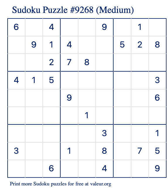 Free Printable Medium Sudoku Puzzle number 9268