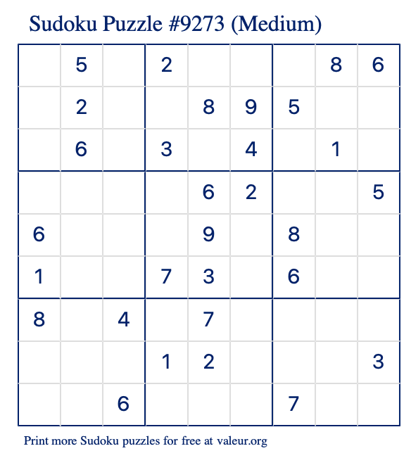 Free Printable Medium Sudoku Puzzle number 9273