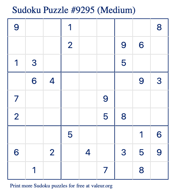 Free Printable Medium Sudoku Puzzle number 9295