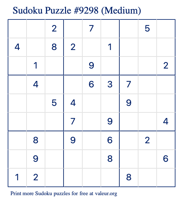 Free Printable Medium Sudoku Puzzle number 9298