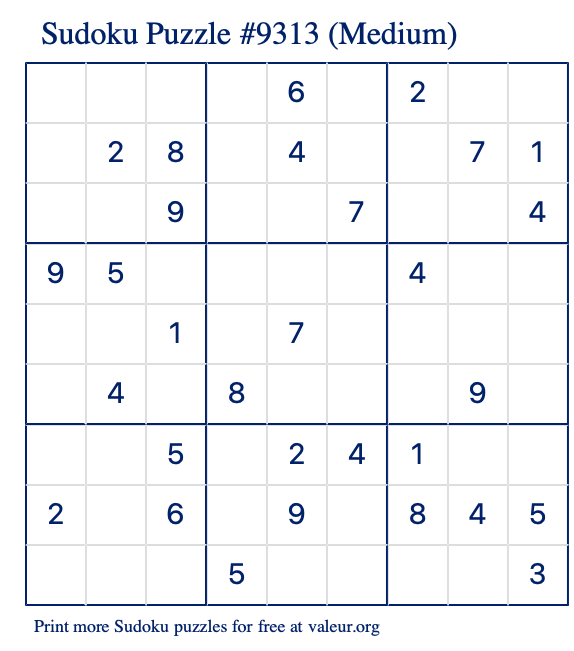 Free Printable Medium Sudoku Puzzle number 9313