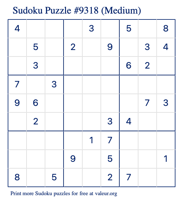 Free Printable Medium Sudoku Puzzle number 9318